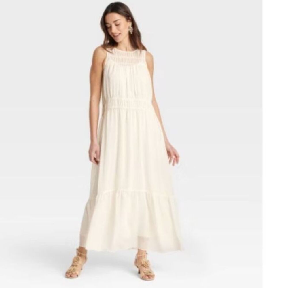 Women's Sheer Chiffon Maxi Dress -A New Day- Cream Various Size L